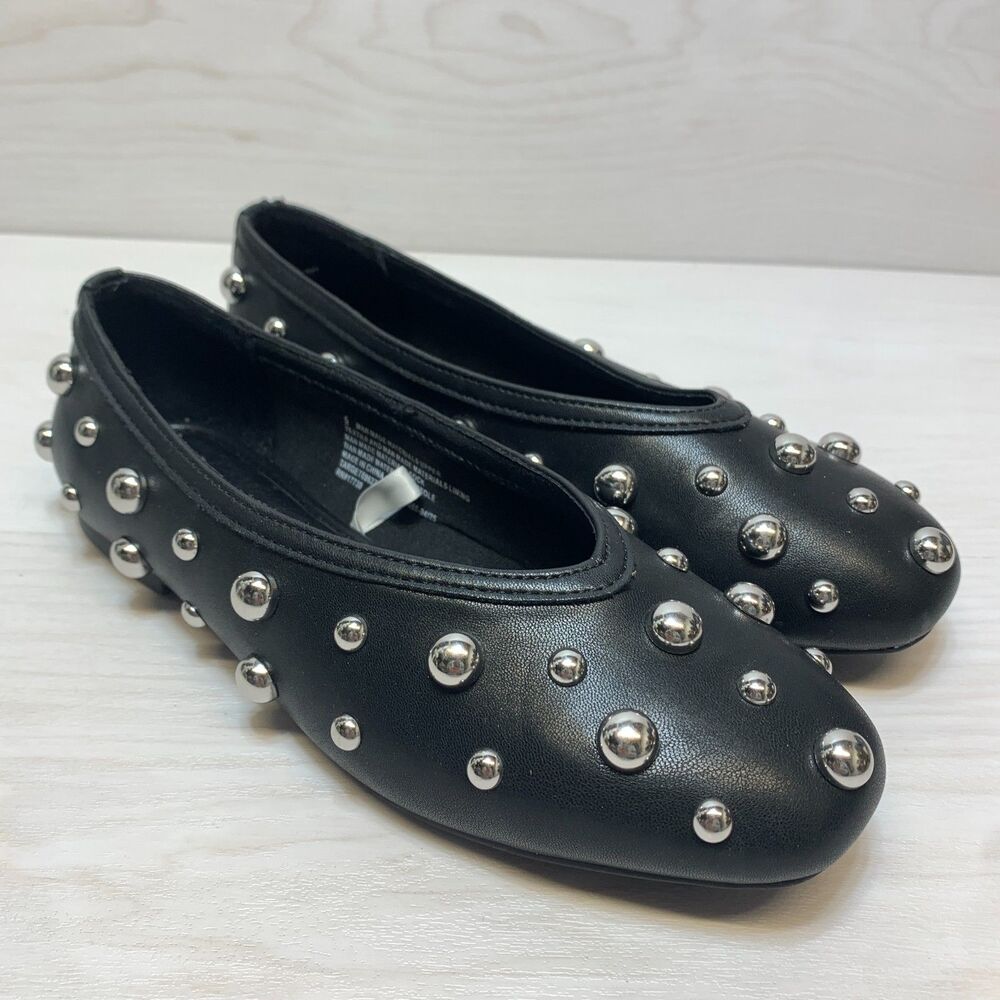 Women’s Ballet Flats A new‎ Day Size 6 Black Studded Leather Low Top Round Toe